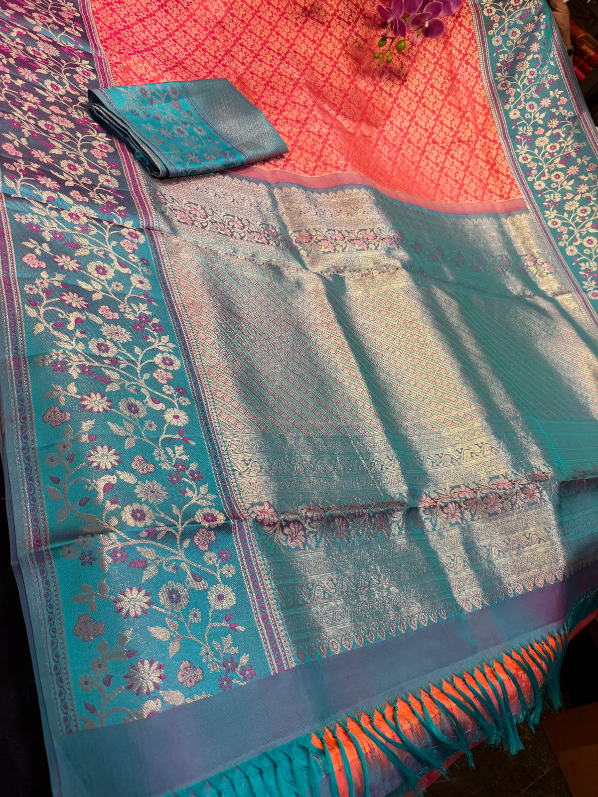 Bridal Kanchipuram Meenakari Pure Silk Saree Kanjivaram Sari SPK478