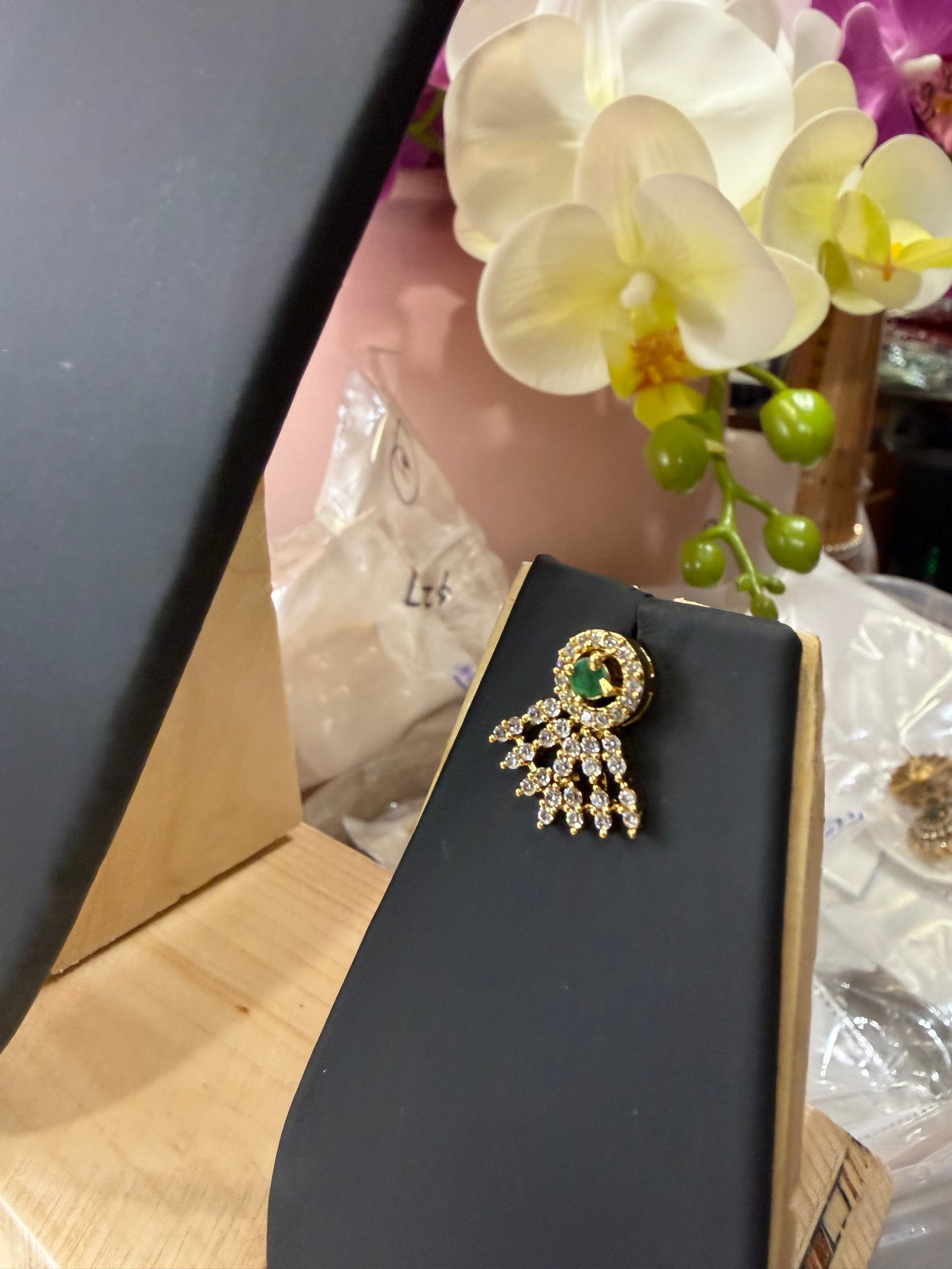 Indian Brass Necklace & Earrings Jewellery Set Green N67