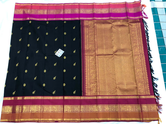 2g Gold Kanchipuram Pure Silk Saree Black Kanjivaram Sari| SPK201