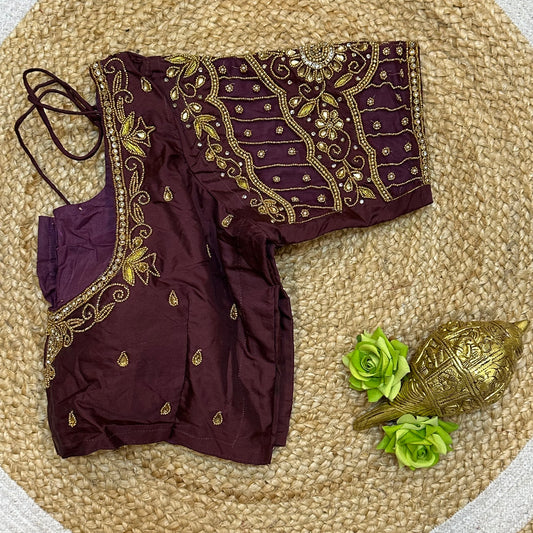 38” M Size 8 Aari Worked Sari Blouse Indian Saree Top Maroon B317
