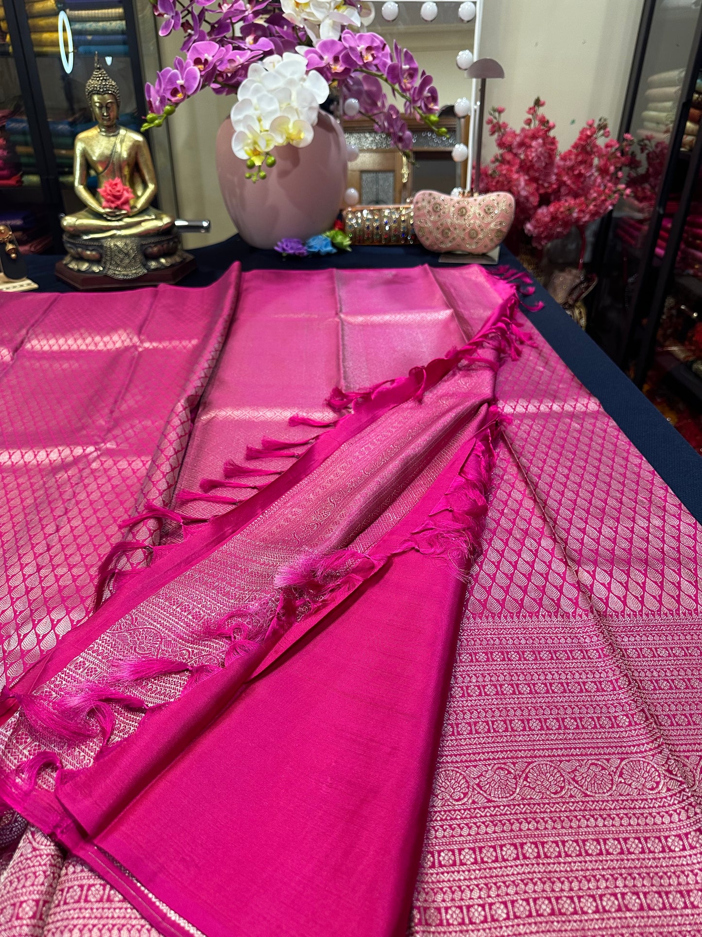 Kerala style Kanchipuram Pure Silk Pink Saree Matt Zari Kanjivaram Sari| SPK126