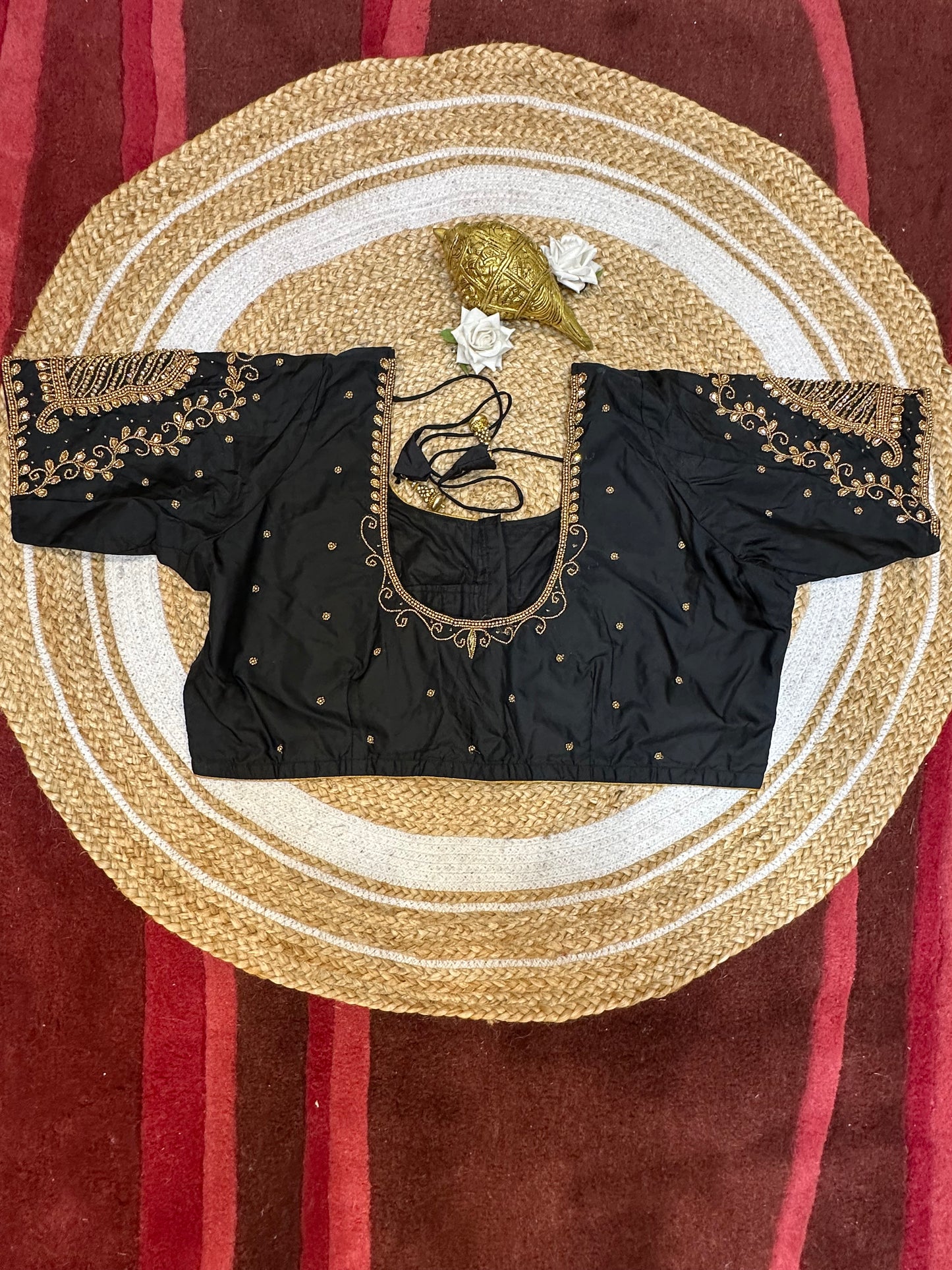 50” Size 20 Aari Worked Sari Blouse Indian Saree Top Silk Black B60