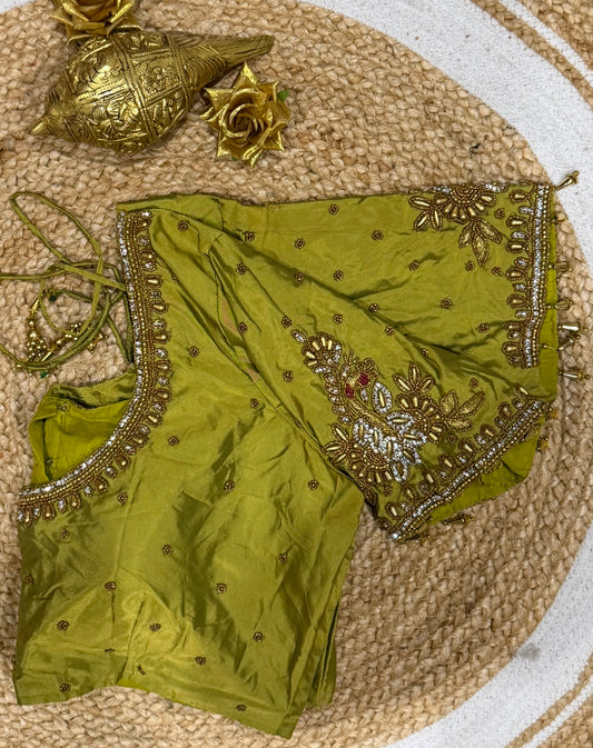 42” XL Size 12 size Aari Worked Sari Blouse Indian Saree Top Green B165
