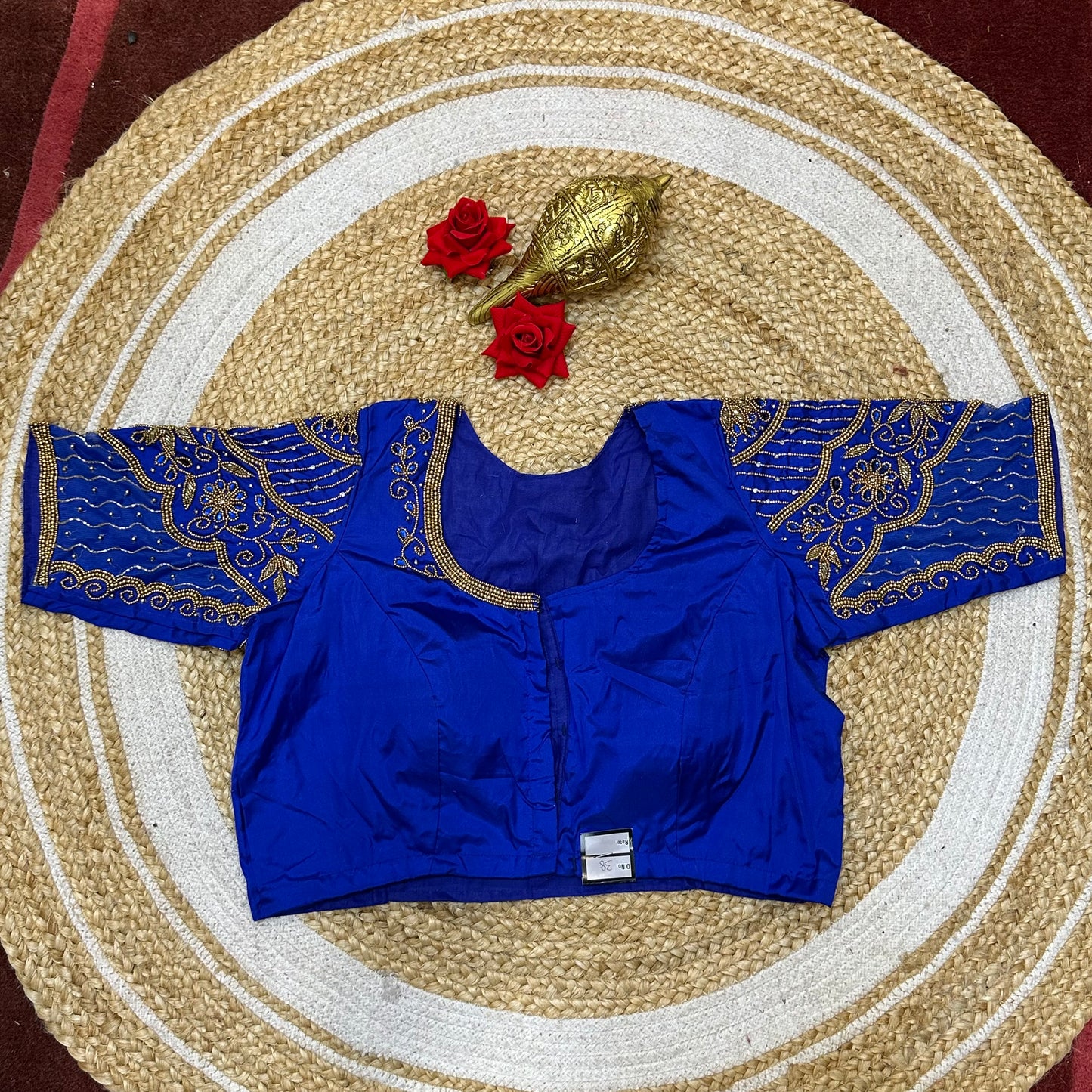 38” M Size 8 Aari Worked Sari Blouse Indian Saree Top Royal Blue B319