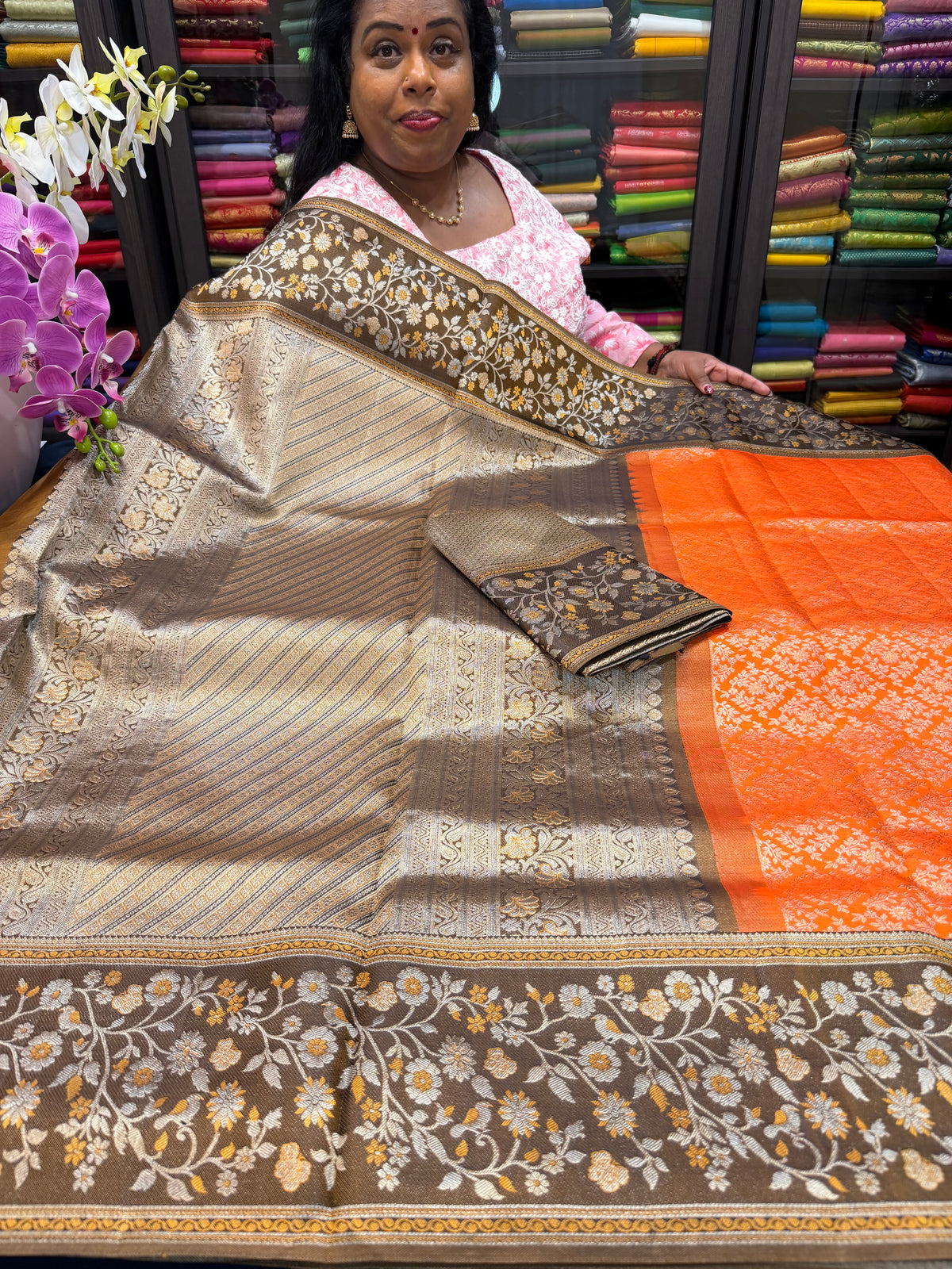 Bridal Kanchipuram Meenakari Pure Silk Saree Kanjivaram Sari SPK477