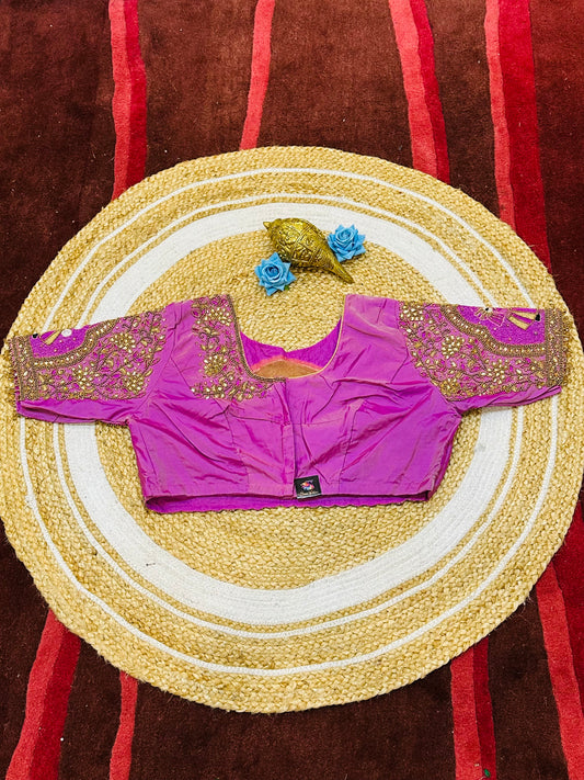 46” Size 16 Aari Worked Sari Blouse Indian Saree Top Silk Pink B185