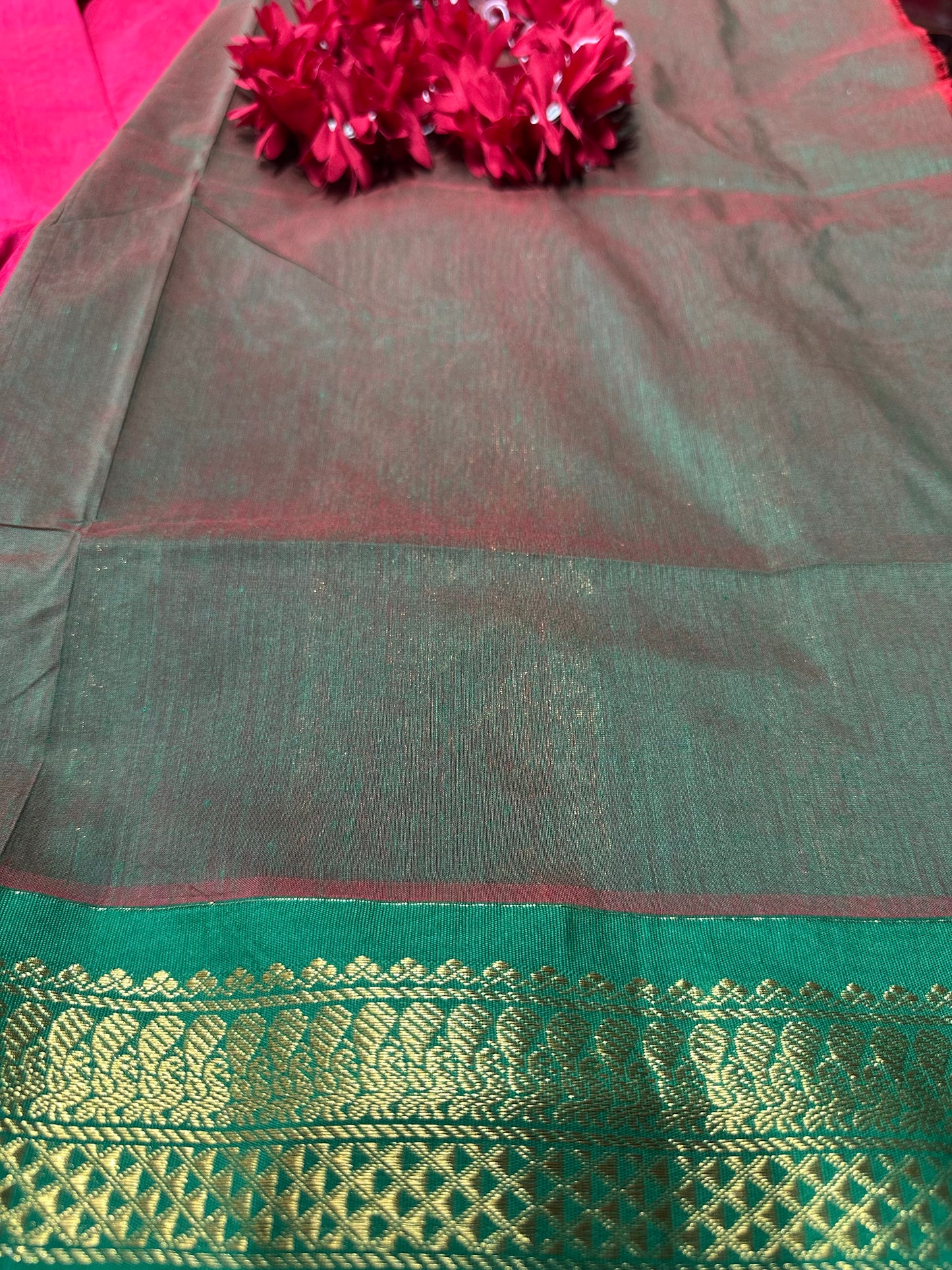Kalyani Silk Cotton Sari Indian Saree Pink & Green S52