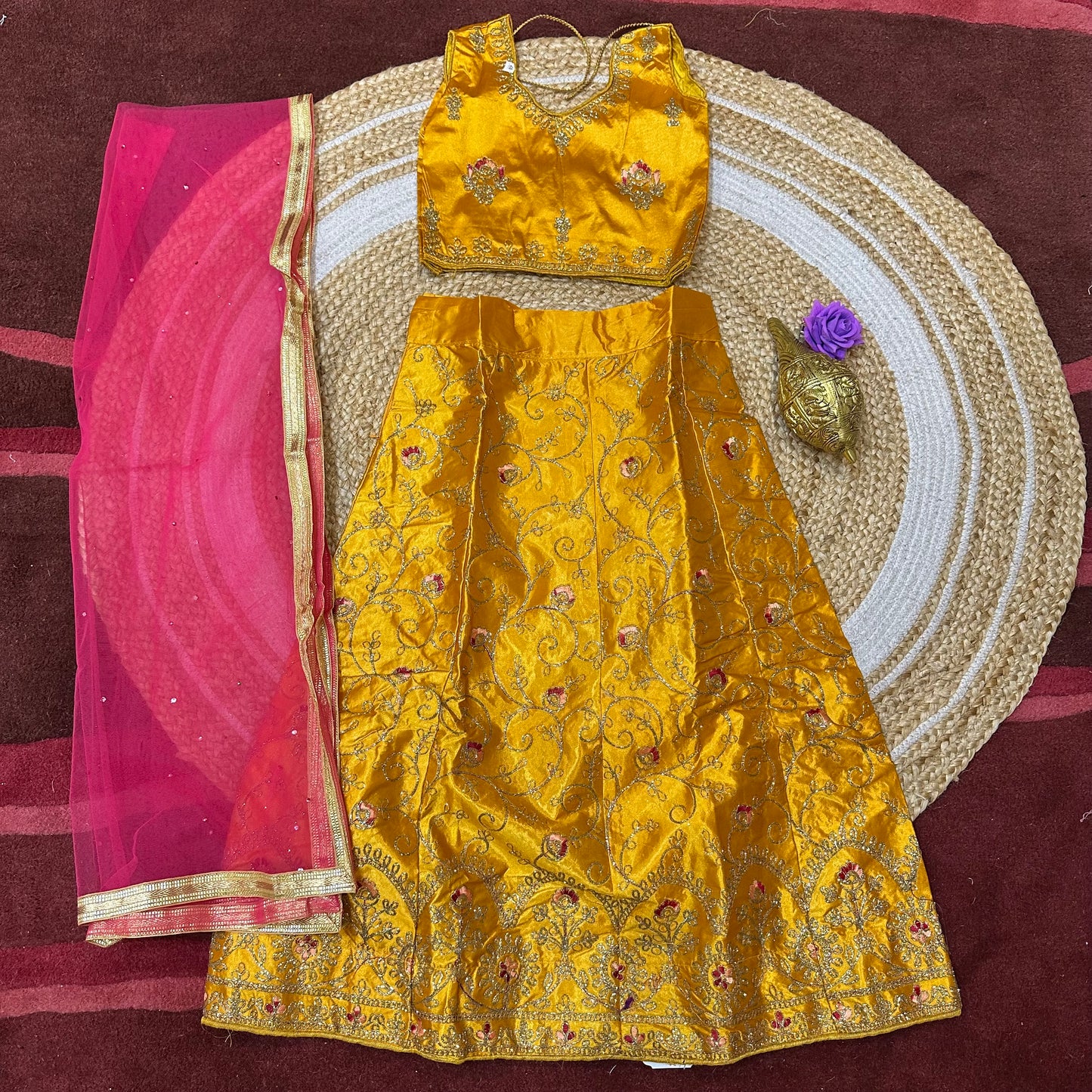 28” Size Age 5 to 6 Magenta Purple Indian Lehenga Pavadai Sattai Skirt Top Lahenga G81