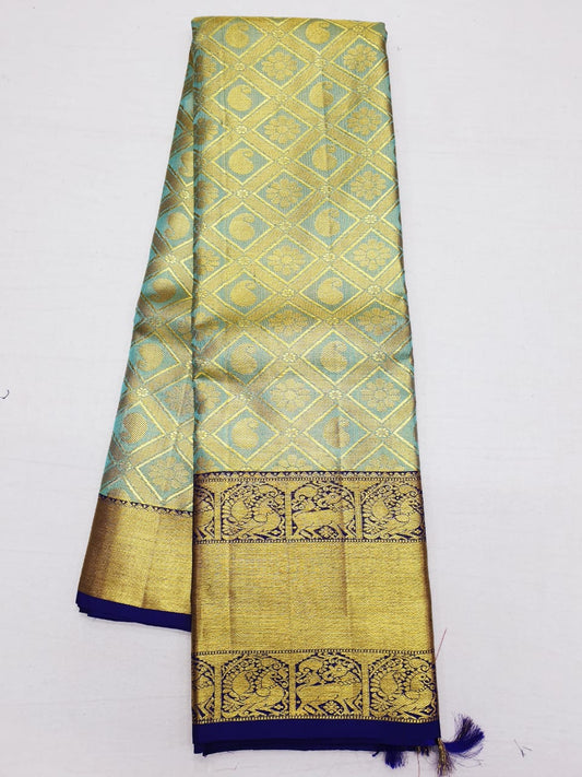 Bridal Tissue Kanchipuram Pure Silk Saree Blue Kanjivaram Sari| SPK172