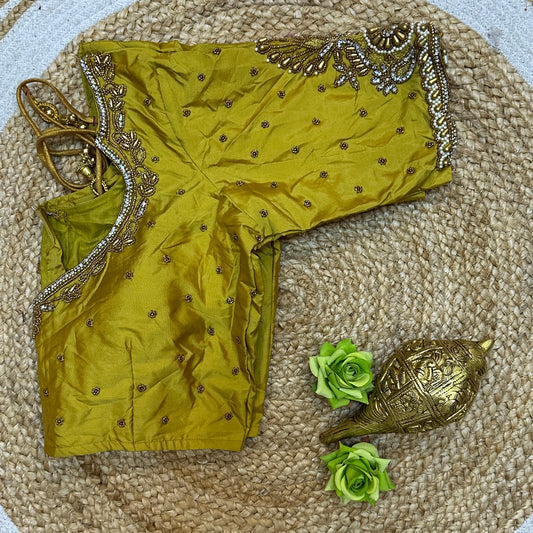 38” M Size 8 Aari Worked Sari Blouse Indian Saree Mehendi Green B310