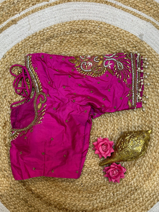 36” Small size Aari Worked Sari Blouse Indian Saree Hot Pink B209