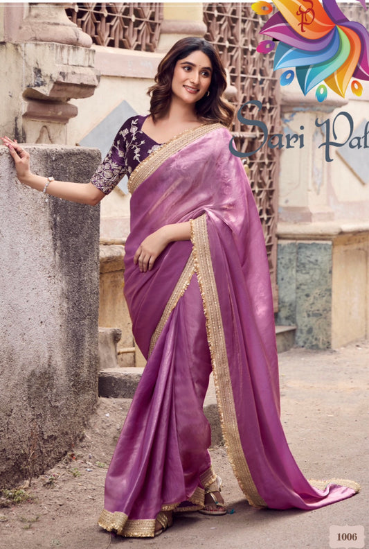 Indian Fancy Party wear Saree Fendi Silk Bollywood Plain Dual Tone Sari S148