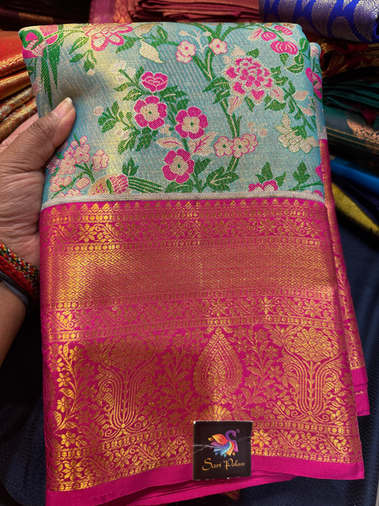 Bridal Tissue Kanchipuram Pure Silk Saree Gold & Pink Kanjivaram Sari| SPK166