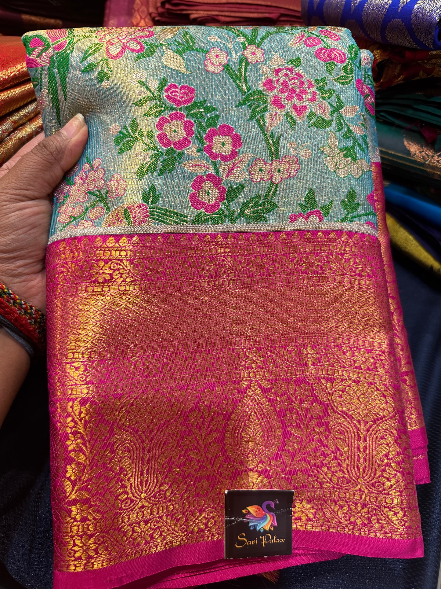 Bridal Tissue Kanchipuram Pure Silk Saree Gold & Pink Kanjivaram Sari| SPK166