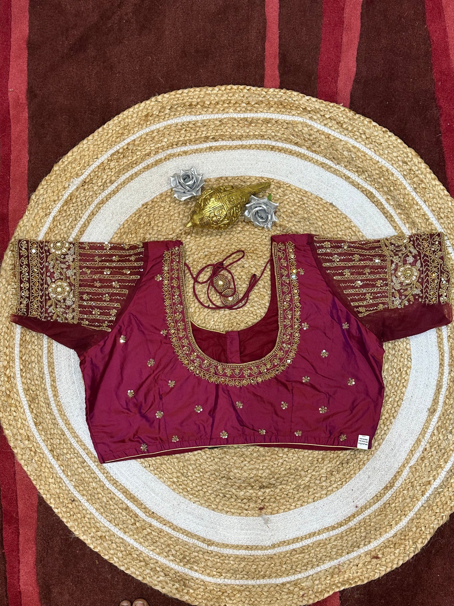 48” Size 18 Aari Worked Sari Blouse Indian Saree Top Silk Plum Pink B132