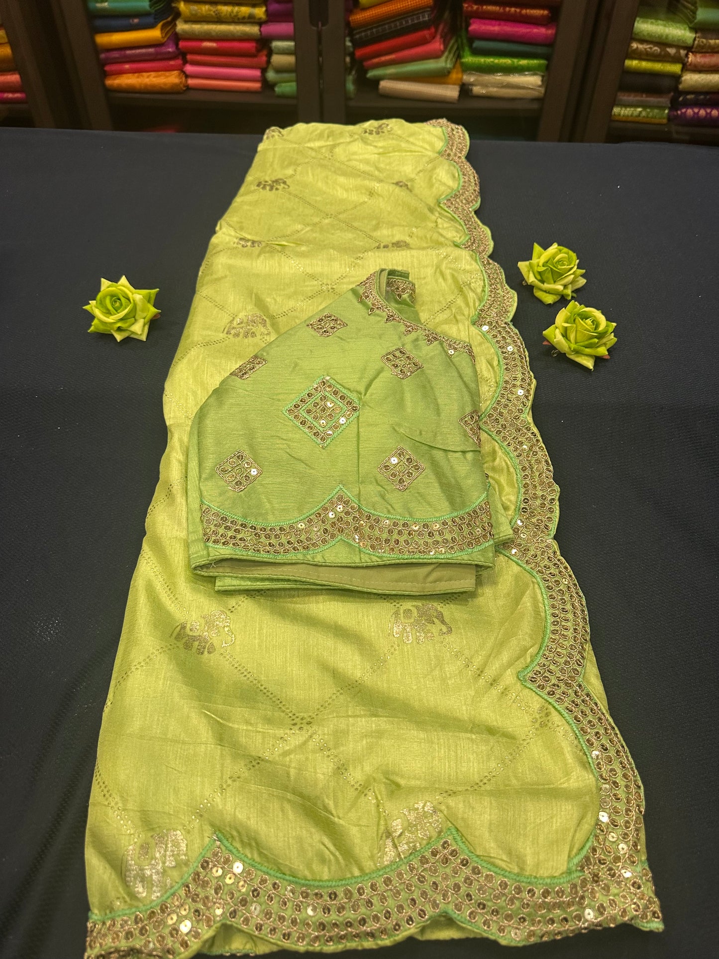 Pastel Green Fancy Party wear Sari Indian Saree Blouse Combo S84