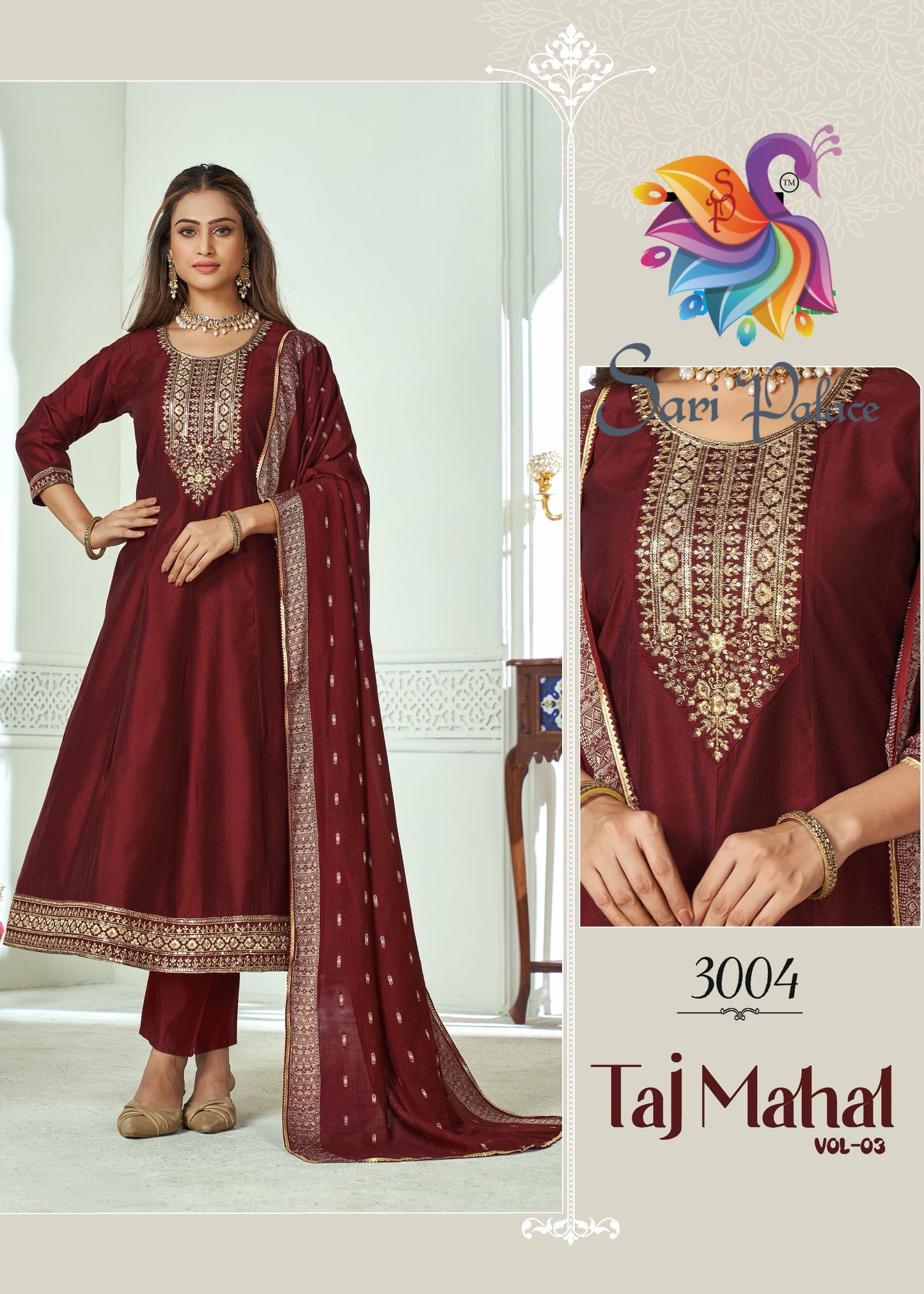 Wine Indian Pakistani Anarkali Outfit Salwar Kameez Kurti Suit EID SS42