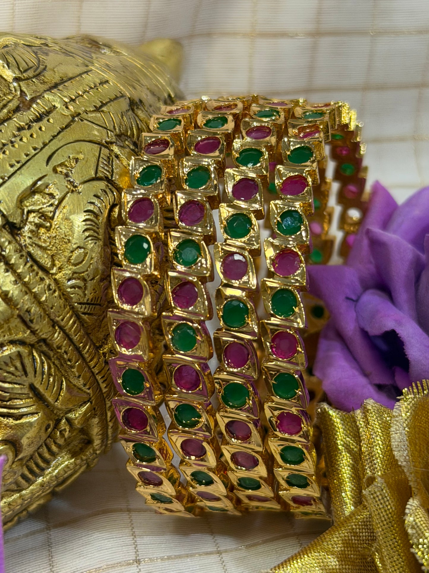 Indian Antique Impon Bangles Set Multi Hemp Stones B8