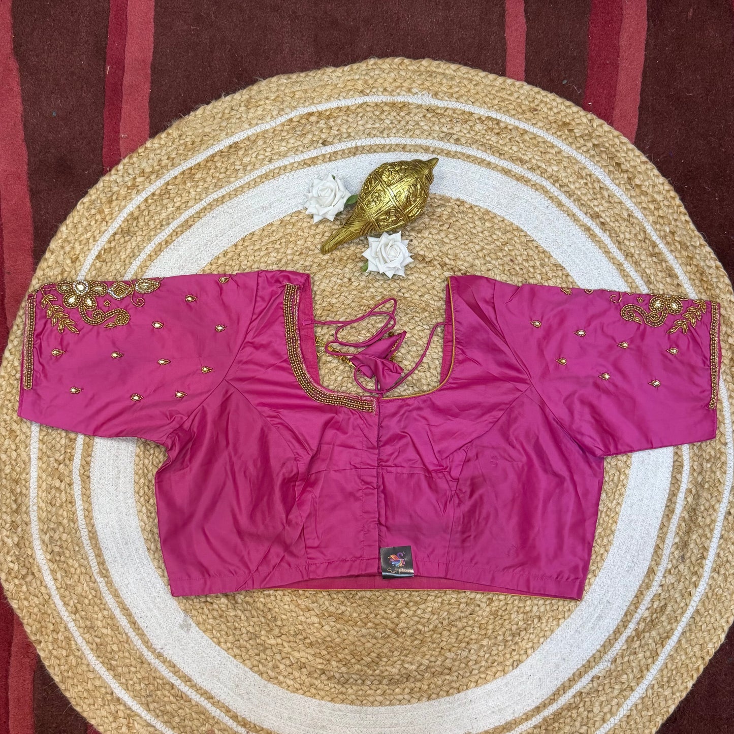 46” Size 16 Aari Worked Sari Blouse Indian Saree Top Silk Hot Pink B222
