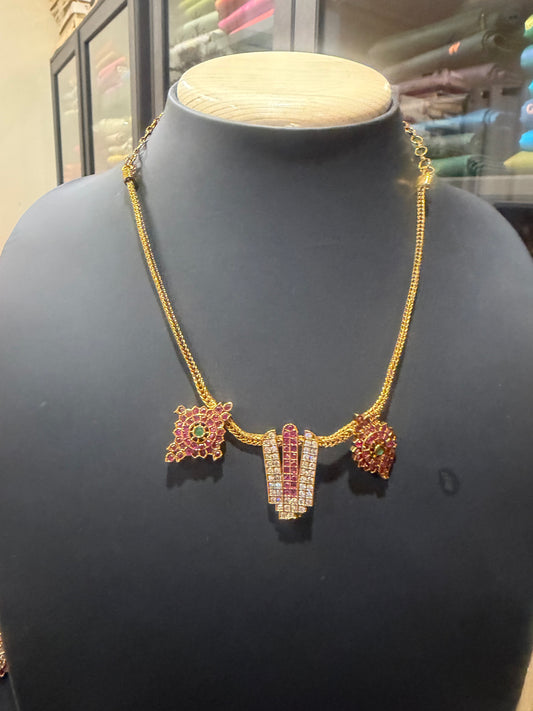 Indian Necklace Earrings Sanku Chakra Namam set N36