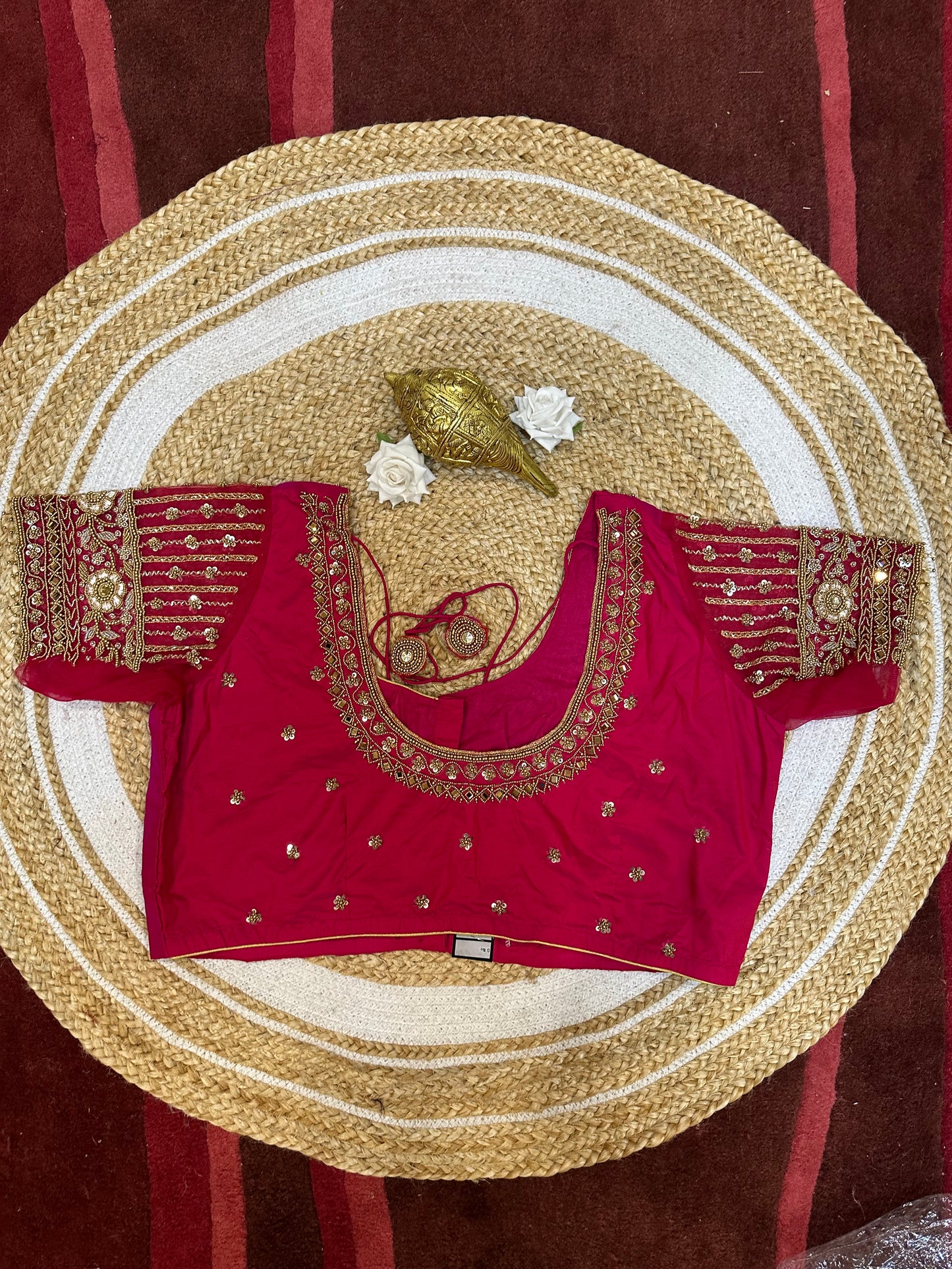 50” Size 20 Aari Worked Sari Blouse Indian Saree Top Silk Red B51