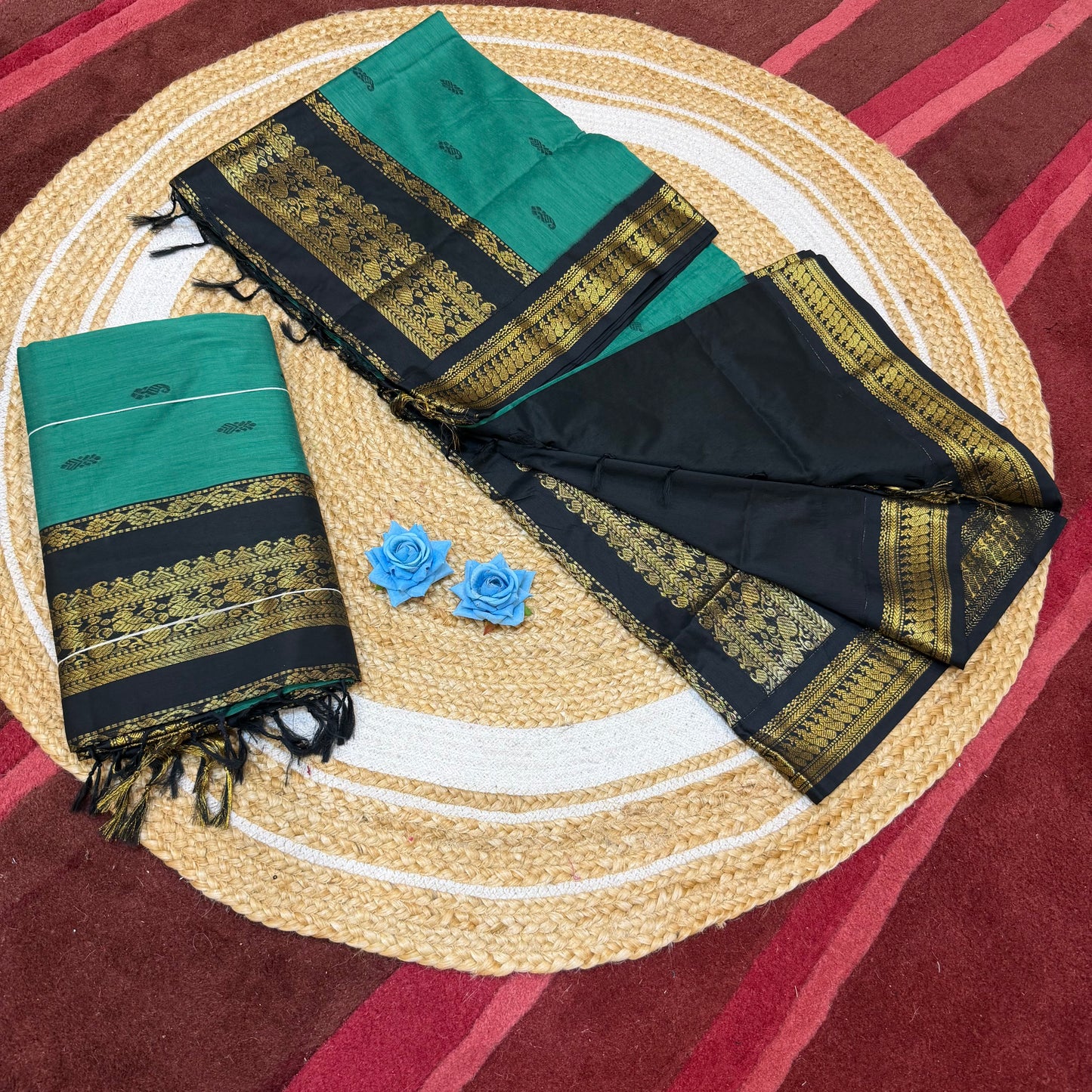 Green & Black Kalyani Silk Cotton Sari South Indian Saree S140
