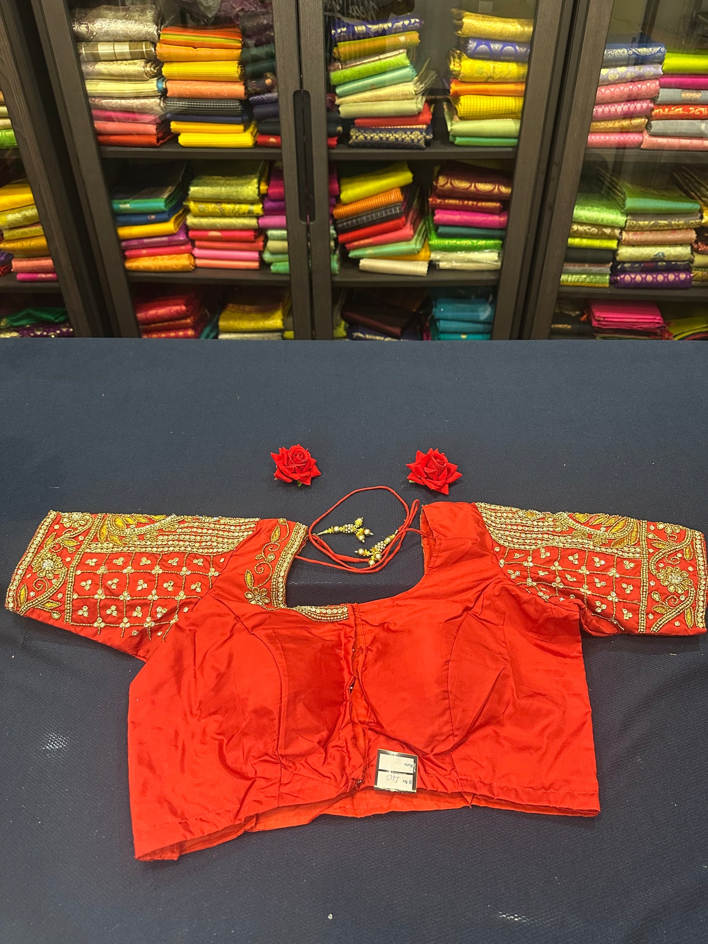 40” Aari hand Worked Sari Blouse Indian Top Choli Silk Red B17
