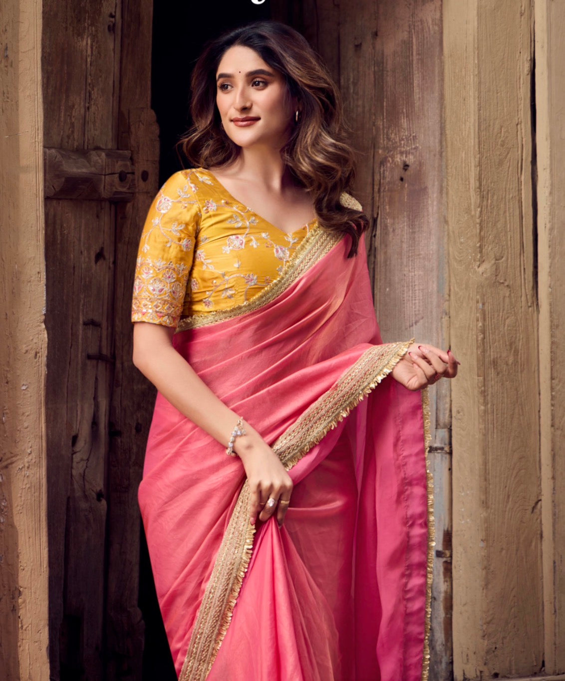 Indian Fancy Party wear Saree Fendi Silk Bollywood Plain Dual Tone Sari S148