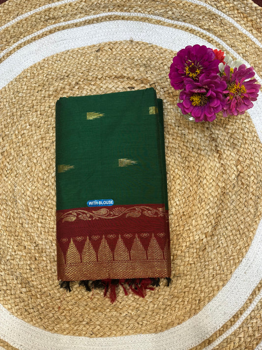 Kalyani Silk Cotton Sari Indian Saree Green Maroon S4