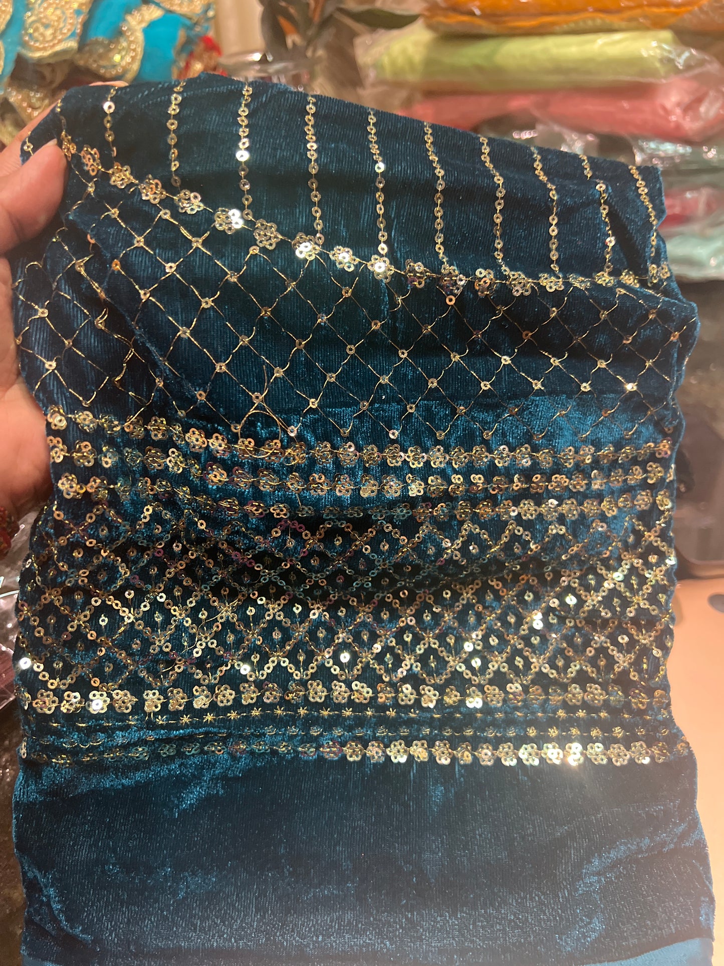 Velvet Blouse material 1m Teal blue/ green M1