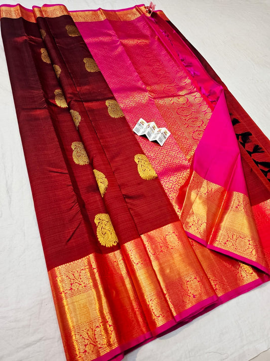 Kanchipuram Pure Silk Saree Bridal Maroon Kanjivaram Sari SPK283