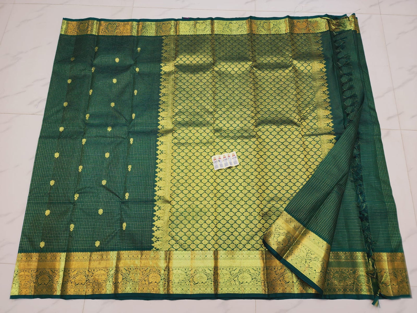Kanchipuram Pure Silk Saree Bottle Green & Gold Kanjivaram Sari| SPK131