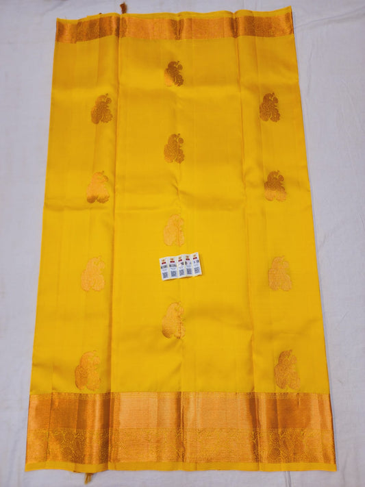 Kanchipuram Pure Silk Saree Yellow with Copper Kanjivaram Sari| SPK130