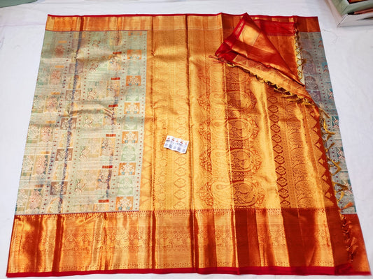 Kanchipuram Pure Silk Saree Bridal Blue Kanjivaram Sari SPK245