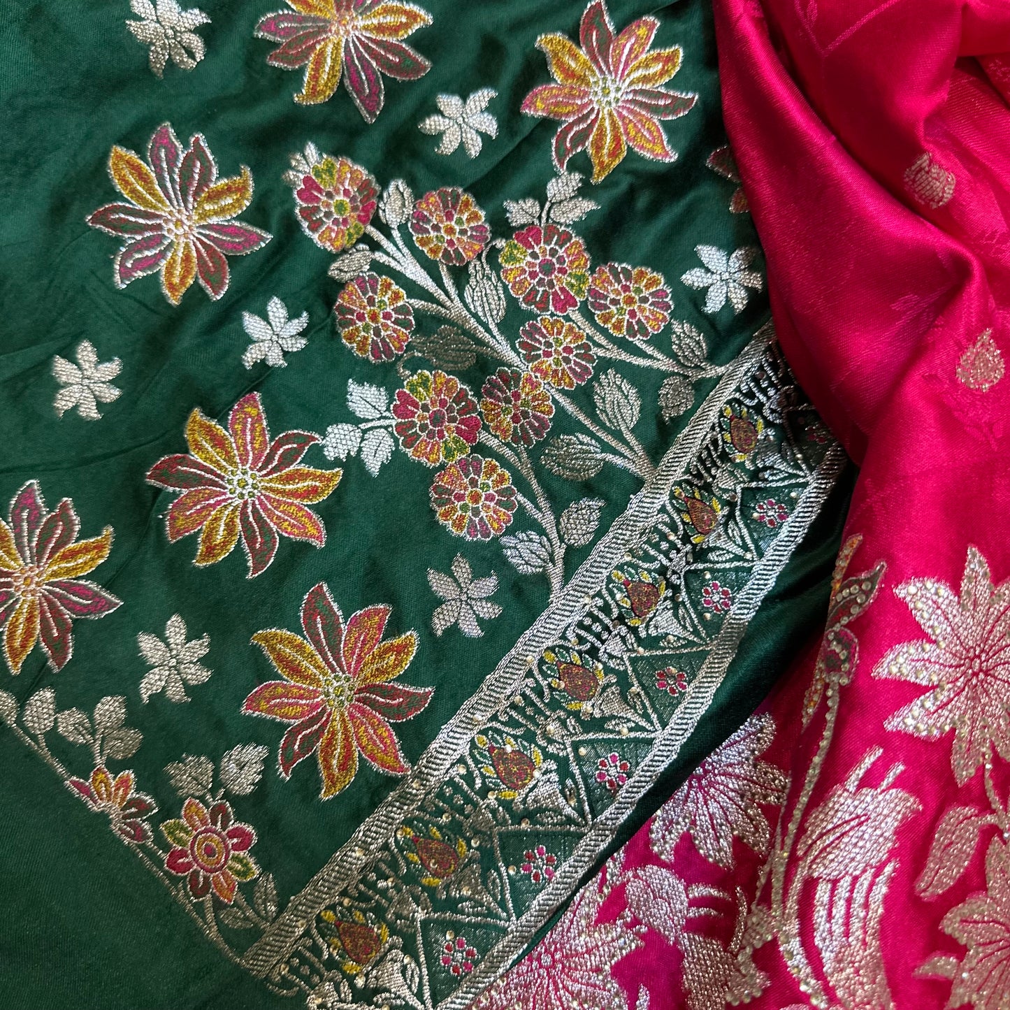 Blue Pink Sari Indian Fancy Stonework Party wear Silk Saree S145
