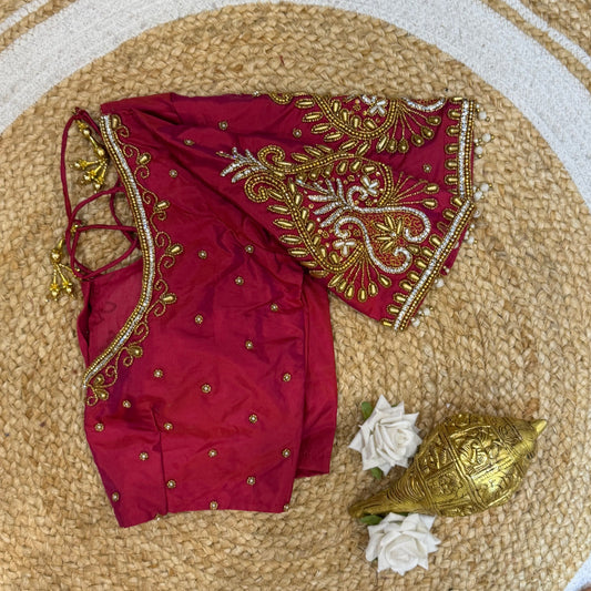 32” XS Size 6 Aari Worked Sari Blouse Indian Saree Top Pinkish Red B243