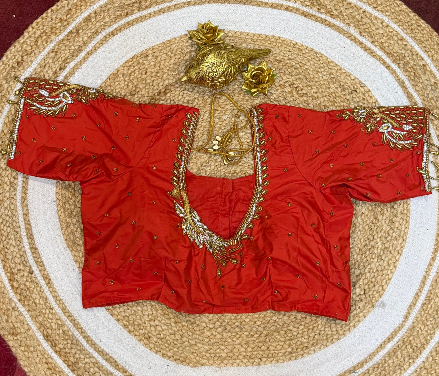 42” XL Size 12 size Aari Worked Sari Blouse Indian Saree Top Red B158