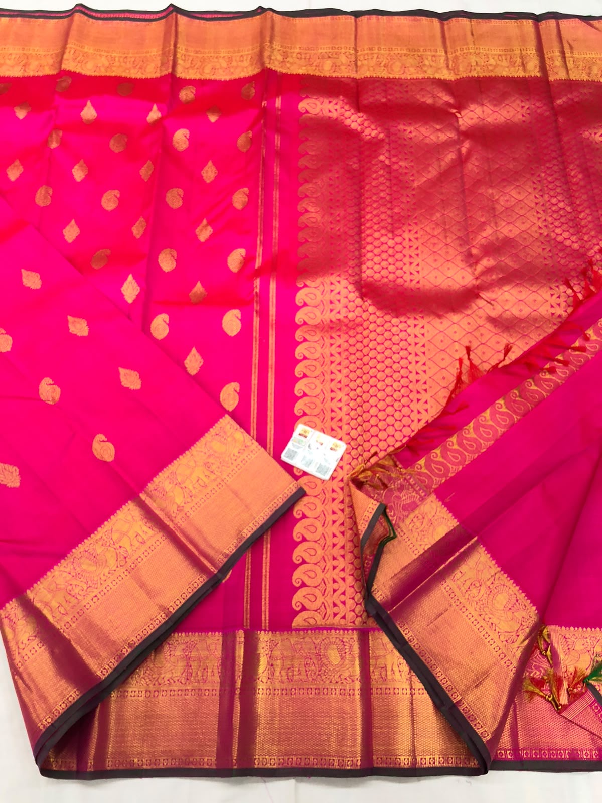 2g Gold Kanchipuram Pure Silk Saree Bridal Handloom Indian Kanjivaram Sari Pink SPK350
