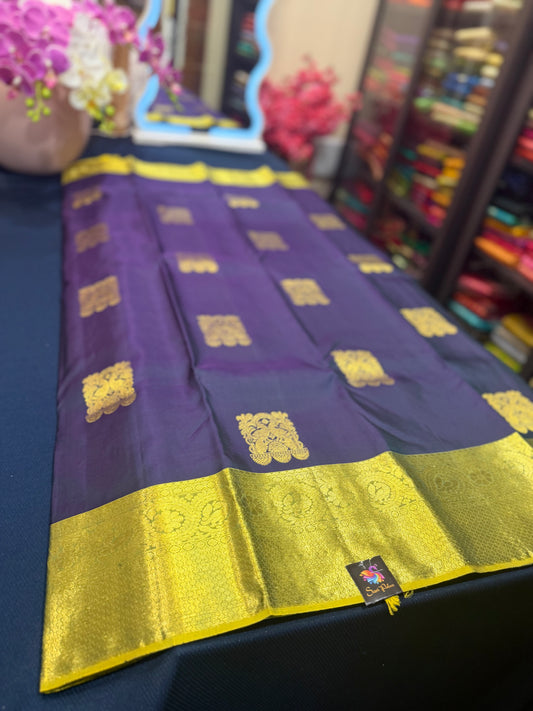Kanchipuram Pure Silk Saree Purplish Blue Kanjivaram Sari| SPK200