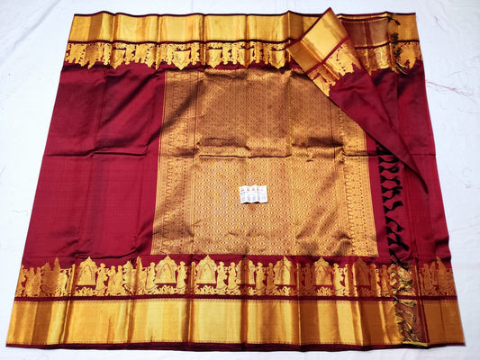 Kanchipuram Pure Silk Saree Maroon Kanjivaram Sari| SPK111