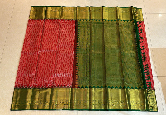 Kanchipuram Pure Silk Saree Red & Green Kanjivaram Sari| SPK150