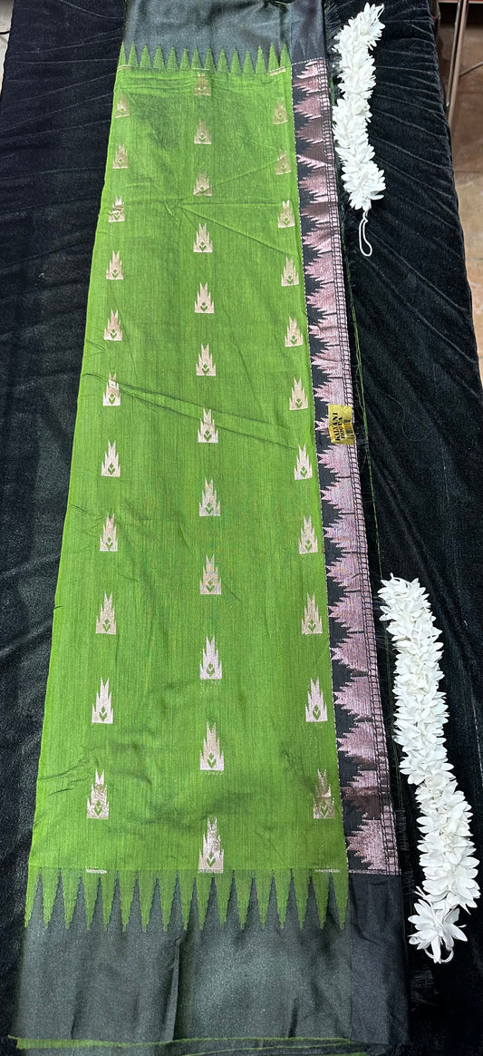 Kalyani Silk Cotton Sari Indian Saree Green & Black S49