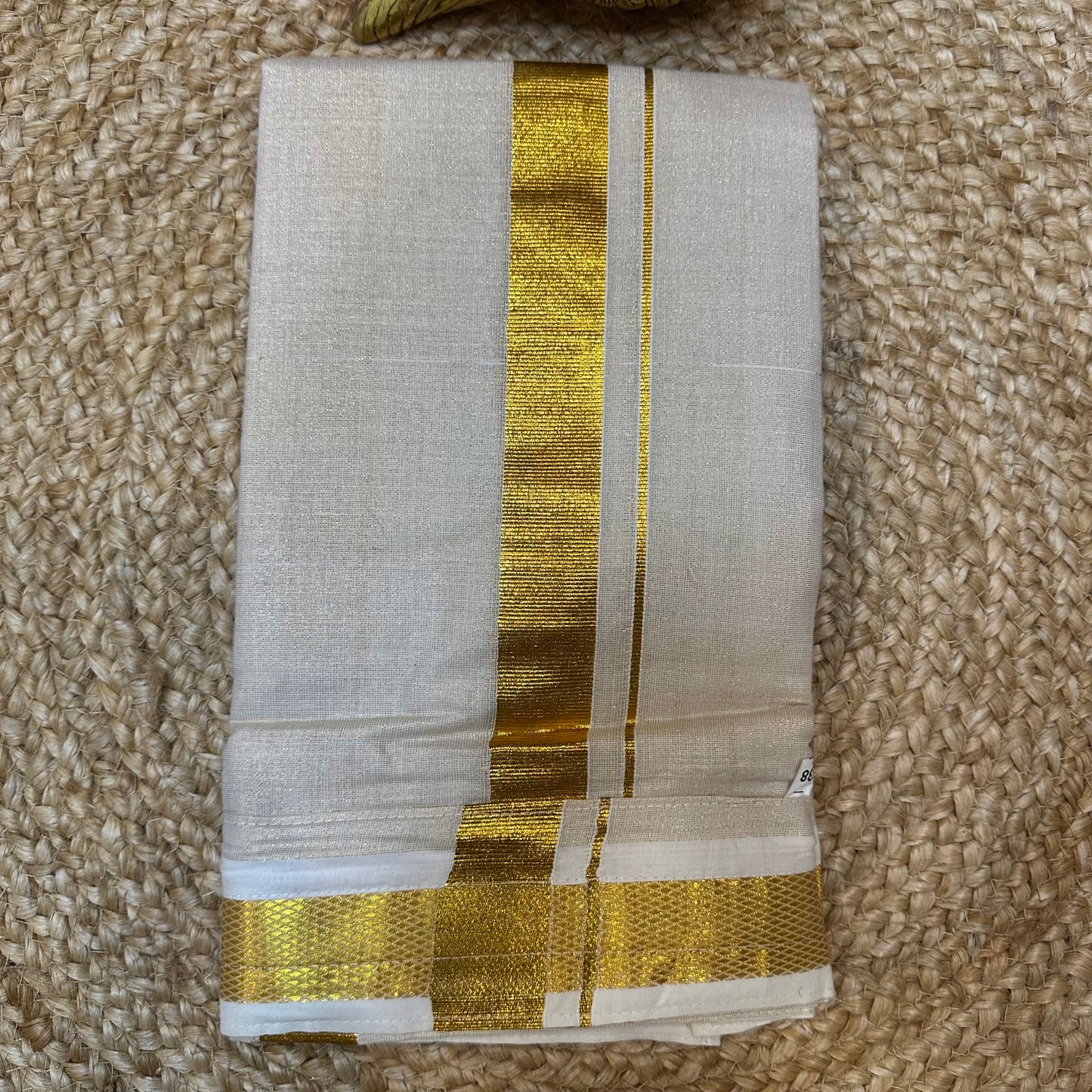 Men’s South Indian Vesti Shirt Combo Cream Gold Tissue Dhotti V5