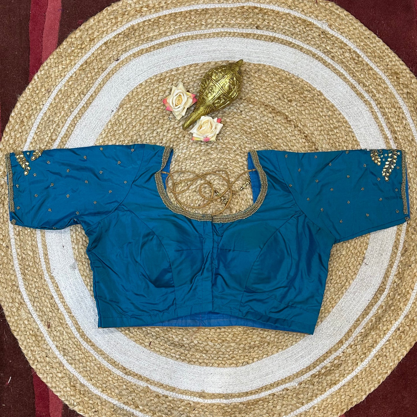 42” XL Size 12 size Aari Worked Sari Blouse Indian Saree Top Blue B321