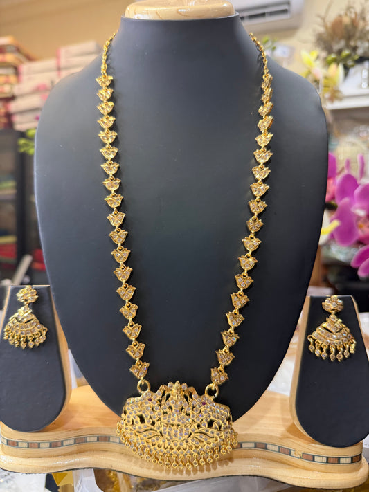 Indian Impon Necklace & Earrings Jewellery Set Haram White N71