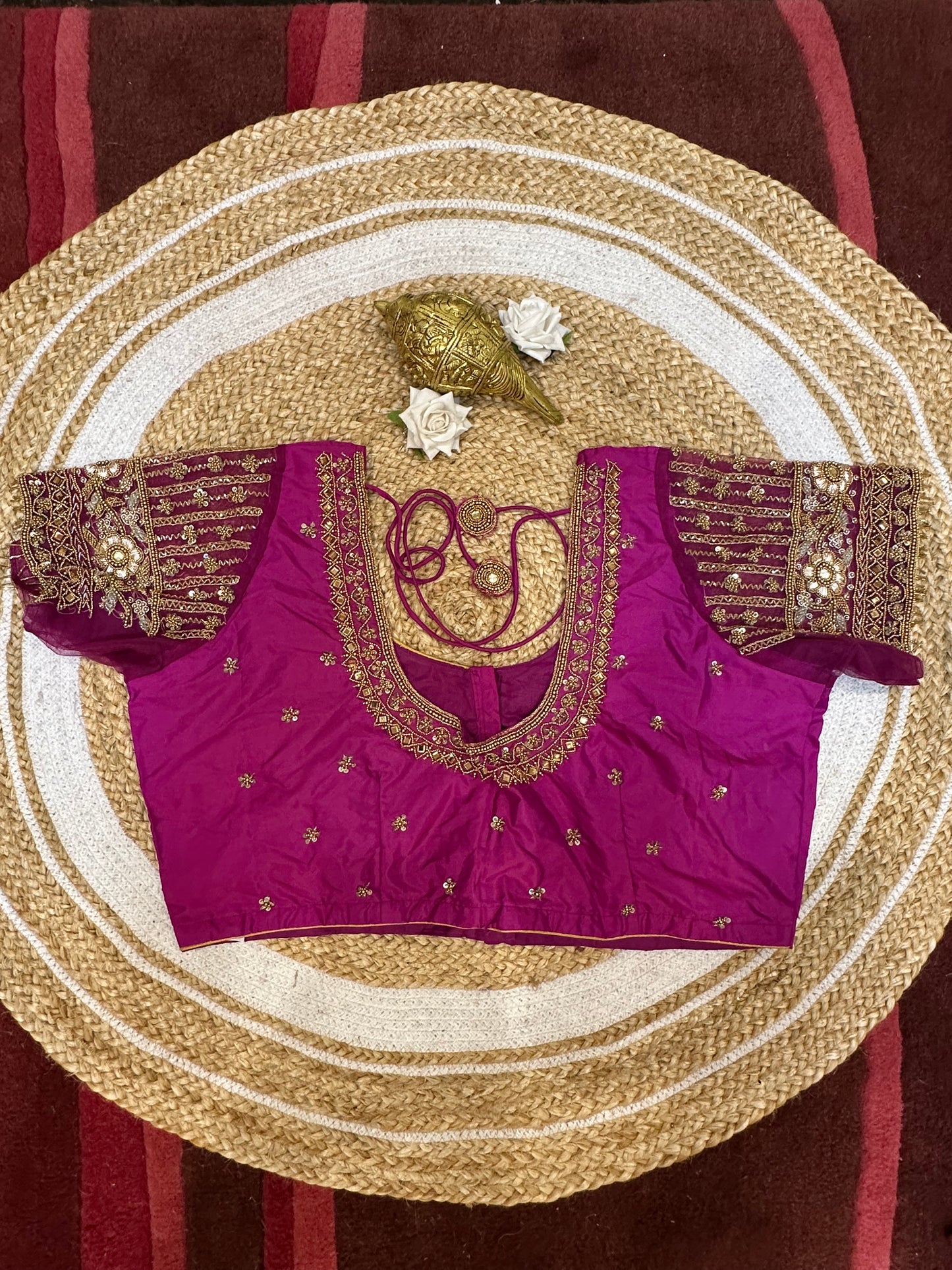 50” Size 20 Aari Worked Sari Blouse Indian Saree Top Silk Pink B57