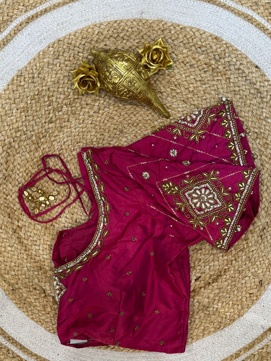 40” Size 10 Aari Worked Sari Blouse Indian Saree Top Silk Pink B79