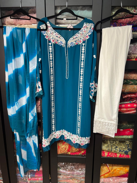 44” 2XL size 14 Indian Ladies Outfit Teal Blue Salwar Kameez Suit SS20
