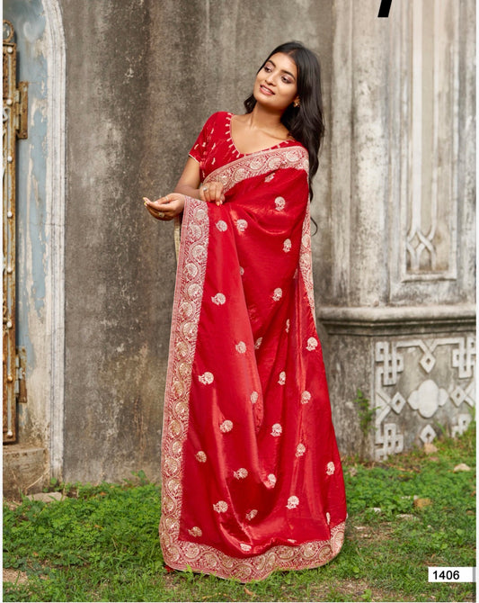 Indian Fancy Party wear Saree Fendi Silk Bollywood Sari C32