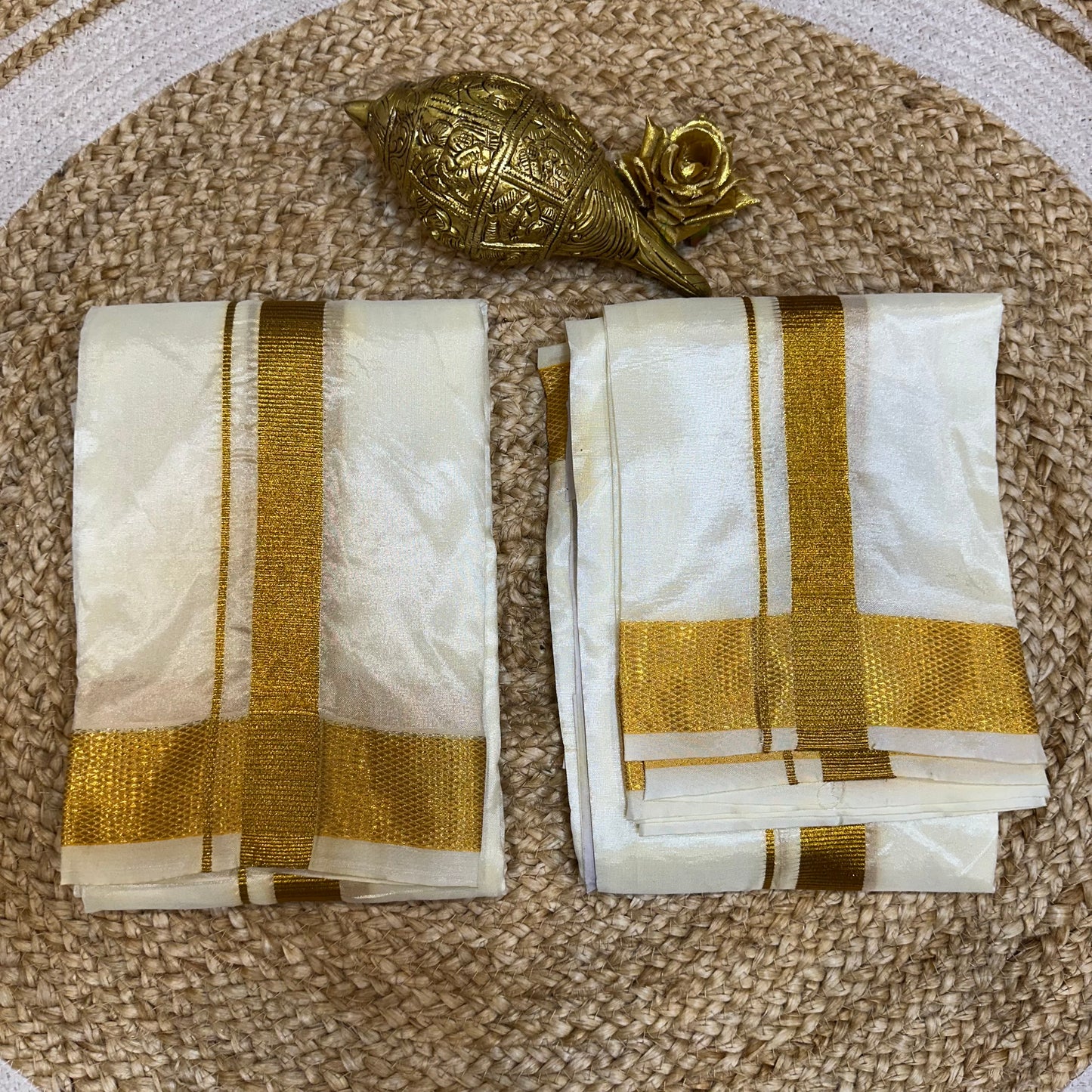 8x4 South Indian Vesti Men’s Cream Gold Vetti Dhotti V22